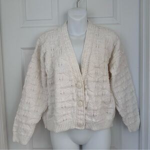 Vintage First Base Women’s Cream Medium Knit Cardigan Cottagecore Made In USA